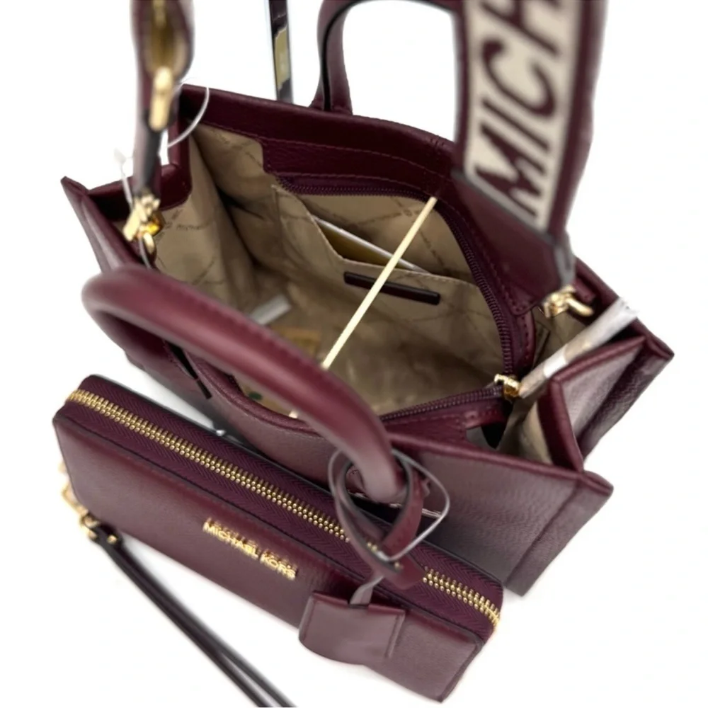 Michael Kors Mirella Small Shopper TZ Xbody Bag & Continental Wallet Ox Blood